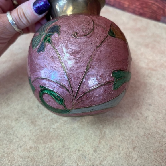 Solid Brass Hand Painted Cloisonne Enamel Vase - Picture 8 of 13